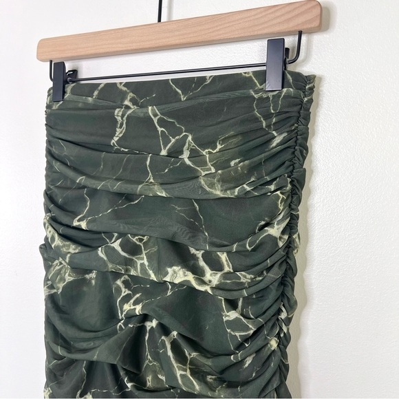 Zara Ruched Green Marble Midi Skirt - Picture 6 of 9